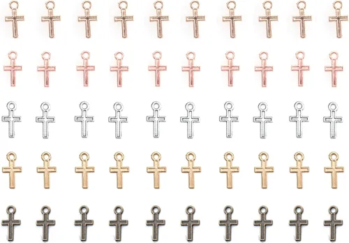 Miniatura 12 de 50 piezas de mini dije de cruz de metal para hacer joyas, encontrar collares, pulseras, aretes, llavero, idea de regalo de bricolaje, accesorios