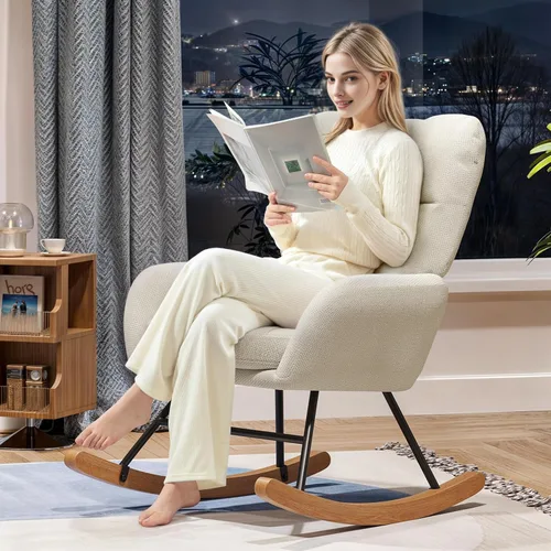 Miniatura 7 de Silla Mecedora para Guardería, Sillas Mecedoras Teddy para Bebé de Guardería, Silla de Lactancia Moderna para Amamantar, Mecedora de Guardería