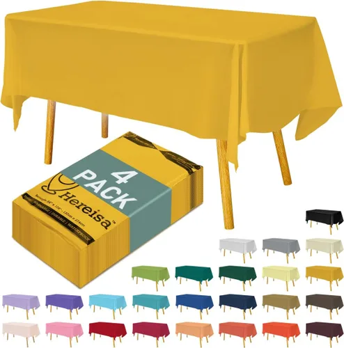 Miniatura 39 de Paquete de 3 manteles de plástico desechables de 54 x 108 pulgadas, manteles de color blanco hueso, manteles de fiesta nupcial para fiestas
