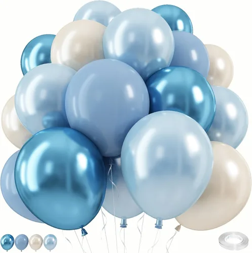 Miniatura 28 de Globos azul marino y dorados, 50 piezas de globos de confeti azul marino perla doble relleno blanco arena metálico cromado dorado de 12 pulgadas