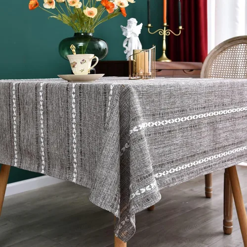 Miniatura 31 de NEWISHER Mantel cuadrado pequeño bordado rústico de 20 x 20 pulgadas, mantel de tela jacquard a rayas lavable para mesa de comedor para mesita