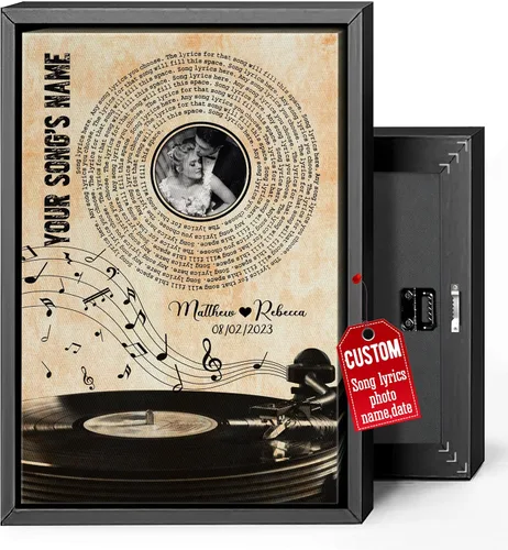 Miniatura 14 de H-DEWALL Lienzo personalizado con letras de canciones enmarcado, regalos para ella, obra de arte para el dormitorio, lienzo musical personalizado
