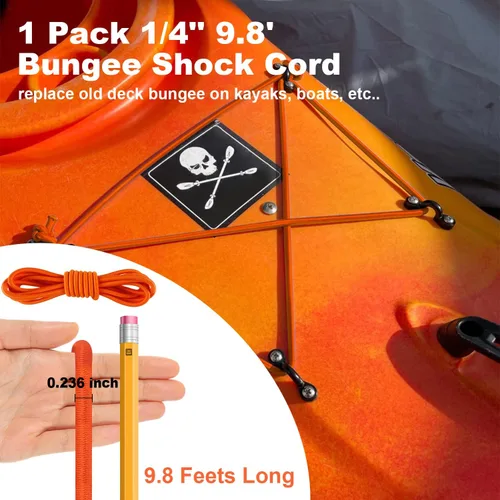 Miniatura 2 de Kit de aparejo de cubierta de kayak, cuerda elástica de 1/4 pulgadas y 9.8 pies con 6 anillos D y 4 ganchos en J y 4 ganchos de cuerda de choque