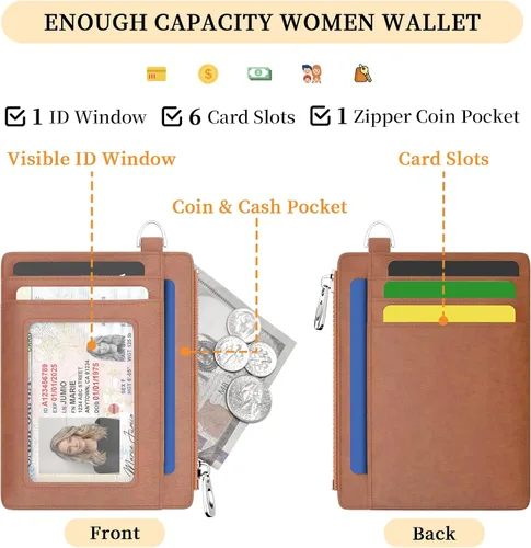 Miniatura 3 de Hancynir Cartera delgada para mujer con soporte para tarjetas de crédito RFID, pequeña mini funda para tarjetas con bolsillo frontal de PU, cartera