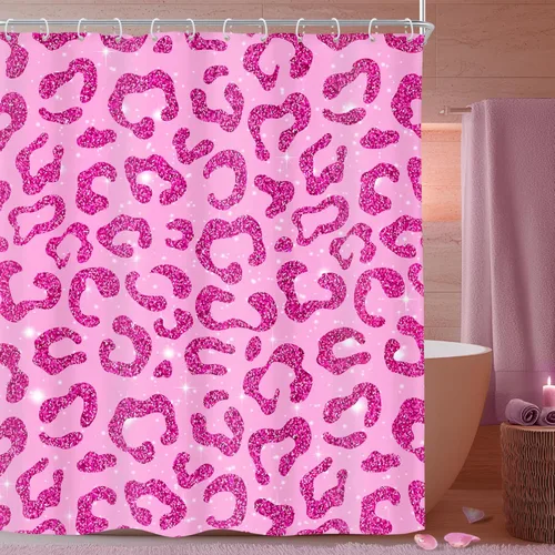 Miniatura 21 de Riyidecor Cortina de Ducha con Estampado de Leopardo Negro y Rosa Cabina Pequeña RV Estrecha Linda Femenina Moderna Trendy Simple Guepardo 36Wx72H