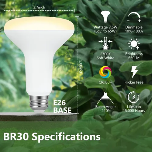 Miniatura 2 de Sigalux BR30 - Bombillas LED para interiores para latas empotradas, 7.5 W (reemplazo de 65 W), 650 lm, blanco suave 2700 K, atenuación suave, CRI