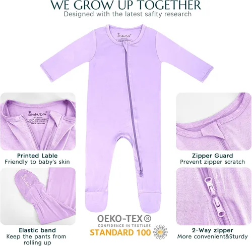 Miniatura 9 de Jimonda Pijama de bambú para bebé, unisex, para niños y niñas, de una pieza, manga larga, cierre de cremallera de 2 vías, mameluco
