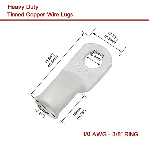 Miniatura 2 de 8 piezas de terminales de cable de cobre estañado de servicio pesado 1/0 AWG con espárrago de 3/8" y 8 piezas de terminales 1/0 AWG con espárrago