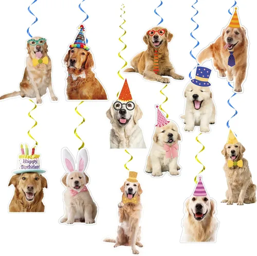 Miniatura 4 de 24 piezas de decoraciones colgantes de Golden Retriever, remolinos colgantes de techo Golden Retriever, suministros de fiesta de cumpleaños