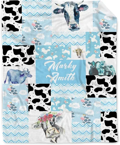 Miniatura 31 de Manta de bebé personalizada con estampado de vaca, nombre personalizado, manta de cumpleaños para recién nacido, manta de recepción para niño