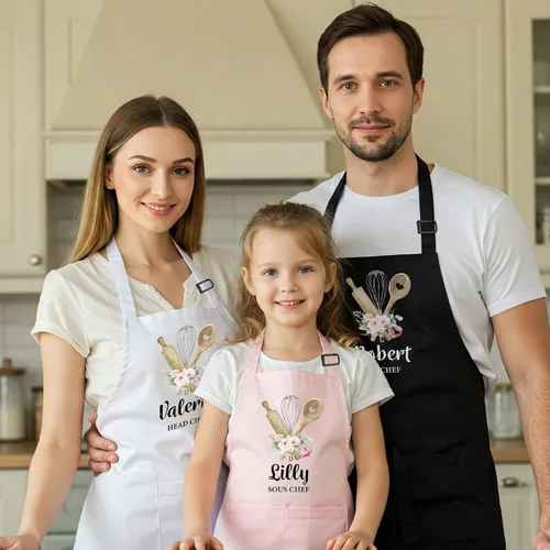 Miniatura 2 de Delantal Familiar Personalizado a juego con Nombres para Navidad, Regalo para Abuela, Delantales "Mamá y Yo" con Bolsillos, Delantales de Cocina