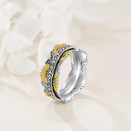 Miniatura 16 de POPLYKE Anillos giratorios giratorios de plata de ley para aliviar el estrés para mujeres