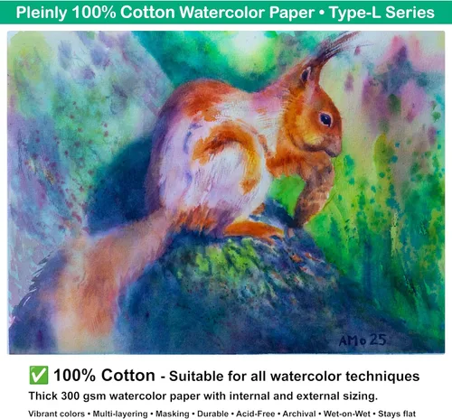 Miniatura 2 de PLEINLY Papel de acuarela 100% algodón, 40 hojas sueltas, 14 x 10 pulgadas, prensa en frío, 140 libras, relación de aspecto 3:4, papel tipo L