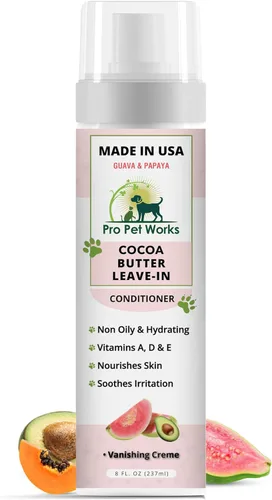 Pro Pet Works 5 en 1 Loción acondicionadora de manteca de cacao Deja En para perros y gatos - Crema/Bálsamo para manchas calientes para alergias,