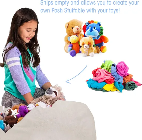 Miniatura 3 de Posh Creations Stuffable - Funda para silla de puf de almacenamiento de animales de peluche para niños, organizador de juguetes para niños, grande