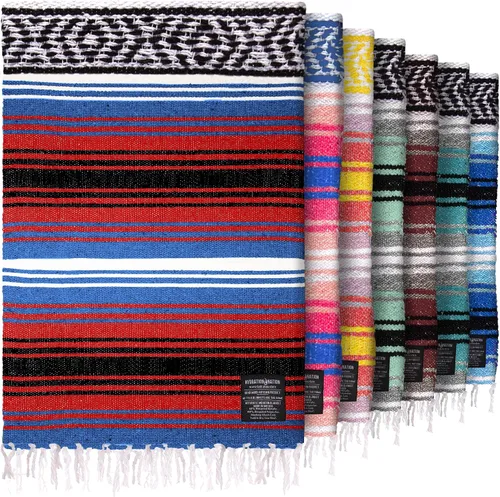 Miniatura 27 de Hydration Nation Auténtica manta mexicana extra grande (70 x 50 pulgadas), yoga tejida a mano, serape, falsa artesanal, playa, campamento, picnic