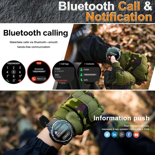 Miniatura 6 de Relojes inteligentes militares para hombres (respuesta/hacer llamadas) con GPS de 1.43 pulgadas HD, reloj inteligente táctico al aire libre