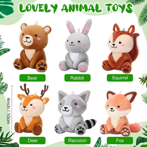 Miniatura 2 de Aoriher 6 piezas de mini animales del bosque, regalo de 4 pulgadas, lindo oso, conejo, ardilla, mapache, llavero de peluche para ducha, fiesta