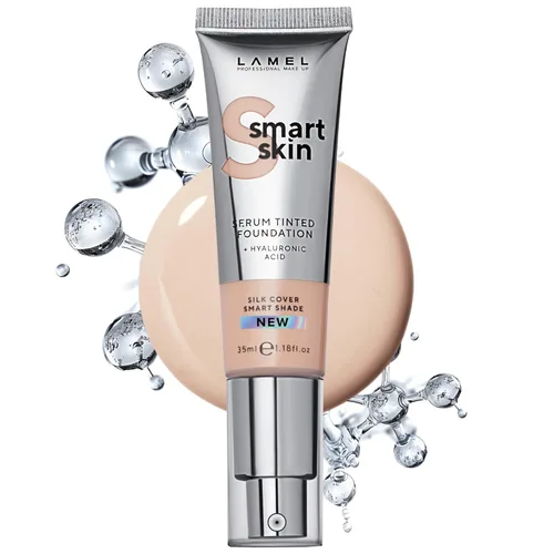 LAMEL Smartskin Serum Tinted Foundation – Hidratante y nutritiva – Hipoalergénico y cuidado de la piel – Corrector de color – Fórmula Porcelana