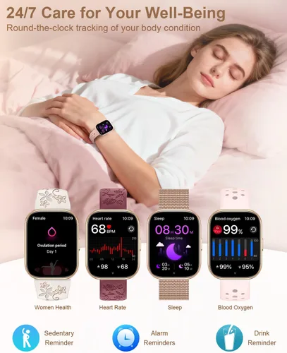 Miniatura 5 de Reloj inteligente para mujer con 4 bandas (Android/iPhone) Reloj inteligente con llamadas Bluetooth de 1.75 pulgadas, rastreadores de actividad HD