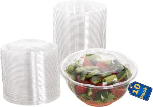 Miniatura 12 de Ensaladeras desechables de plástico con tapas herméticas, ideales para preparación de comidas, comida para llevar, catering, fiestas, picnics