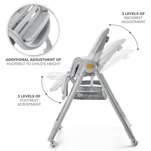 Miniatura 4 de Kinderkraft LASTREE Silla Alta Plegable para Bebés y Niños Pequeños con Función Reclinable, Barra de Juegos, Bandeja Ajustable y Reposapiés en Gris