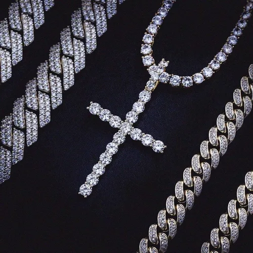 Miniatura 3 de JINAO Cadena de Cruz para Hombres Collar de Cruz de Oro Chapado en Oro de 14K Cadena de Cruz de Clavo Grande con Circonitas Cúbicas Colgante Joyería