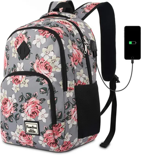 Miniatura 9 de Mochila escolar YAMTION para adolescentes, mochila con USB para preparatoria y universidad, camuflaje azul
