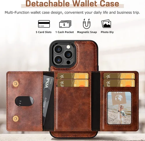Miniatura 5 de LOHASIC Funda tipo cartera para iPhone 13 Pro Max, funda de cuero de primera calidad compatible con cargador seguro Mag, cartera magnética
