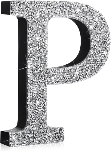 Miniatura 39 de Qunclay Letras brillantes de cristal plateado de 5.7 pulgadas, decoración de diamantes triturados, letra de madera con purpurina con tornillo