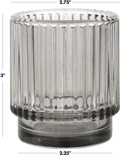 Miniatura 3 de Koyal Wholesale Portavelas votivas de vidrio acanalado gris claro a granel, paquete de 6 portavelas acanalado gris claro, portavelas votivas grandes