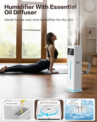 Miniatura 8 de Humidificadores de niebla fría para dormitorio, ultrasónico de 2.4 galones (9L), llenado superior silencioso, fácil limpieza con bandeja de aceite