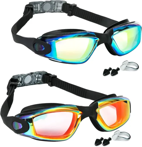 Miniatura 10 de EWPJDK Gafas de natación – Paquete de 2 gafas de natación antivaho sin fugas para adultos, mujeres y hombres Aqua & Bright Rose