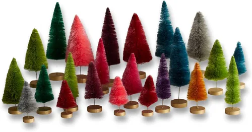 Miniatura 14 de Your Heart's Content Juego de 6 árboles de cepillo para botellas clásicos. Artesanal teñido a mano, Navidad rojo y verde, decoración de mantel