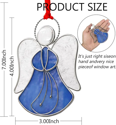 Miniatura 8 de Atrapasoles de Vidrio Emplomado para Ventanas Colgantes de Ángel Azul Adorno Personalizado de Metal Regalos Decorativos para Mamá Abuela Amiga