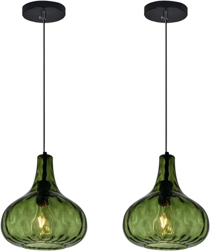 Miniatura 11 de Iluminación colgante de globo de vidrio verde estilo granja, lámpara colgante de vidrio vintage, lámpara colgante moderna de mediados de siglo