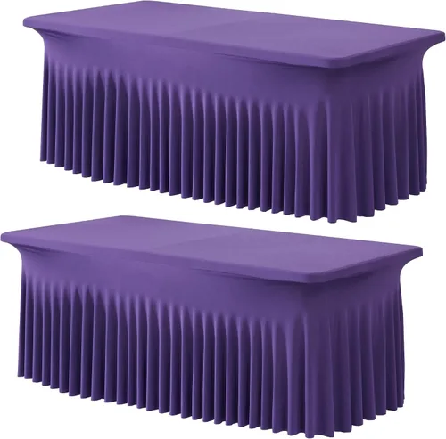 Miniatura 75 de Paquete de 2 manteles de spandex para mesas rectangulares de 8 pies, mantel elástico rosa de 8 pies, manteles ajustados, falda de mesa para fiestas