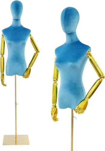 Miniatura 12 de Female Mannequin Dress Form, Adjustable Height Mannequin Body with Gold Arms and Base, Velvet Mannequin Torso for Clothing Dress Jewelry Display