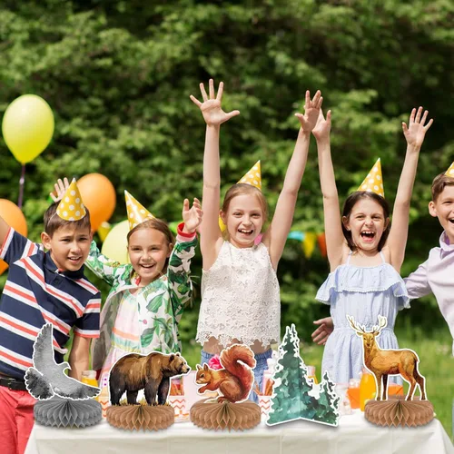 Miniatura 7 de 10 piezas de decoración de fiesta de aventura espera, decoración de mesa de campamento, deja que la aventura comience centros de mesa, feliz