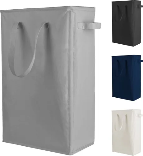 Miniatura 10 de Odonata Cesta de lavandería delgada con asas, cesta plegable para ropa sucia, bolsa de ropa sucia estrecha, cesta plegable para ropa sucia, 45 Gris