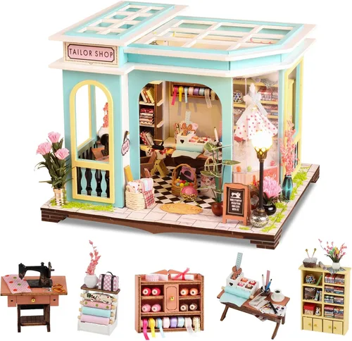 Miniatura 8 de Monet's Studio - Kit de rincón de libro con luz LED y cubierta antipolvo, kit de casa en miniatura para bricolaje, rompecabezas de madera 3D, kit