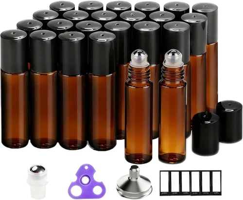 Miniatura 14 de PrettyCare Paquete de 12 aplicadores de bola rodante, botellas de rodillo de vidrio ámbar para aceite esencial con bola de rodillo de acero