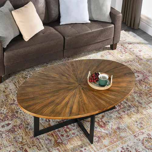 LEEMTORIG KFZ-1831 - Mesa auxiliar ovalada de madera maciza para sala de estar, mesa de centro industrial grande y moderna de 47.9 pulgadas, mesa de