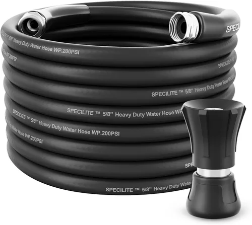 Miniatura 12 de SPECILITE Manguera de jardín de 3/4" 25 pies con boquilla de alto flujo, manguera de agua de goma híbrida flexible resistente para exteriores