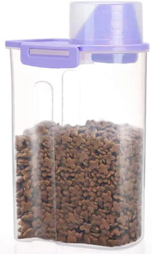 Miniatura 10 de Recipiente de almacenamiento de alimentos para mascotas con taza graduada y hebillas de sello, dispensador de alimentos para perros y gatos (azul)