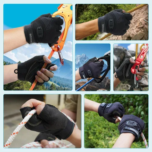 Miniatura 7 de Seibertron Guantes de palma acolchada con dedos completos o semi-dedos, ligeros y transpirables para escaladores, escalada en roca, rescate