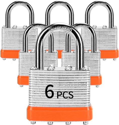 Miniatura 11 de Candados con la misma llave, LQYN 6 piezas de candado laminado con llave (1-9/16", 40mm), candados con llave iguales, grillete normal, para taquilla