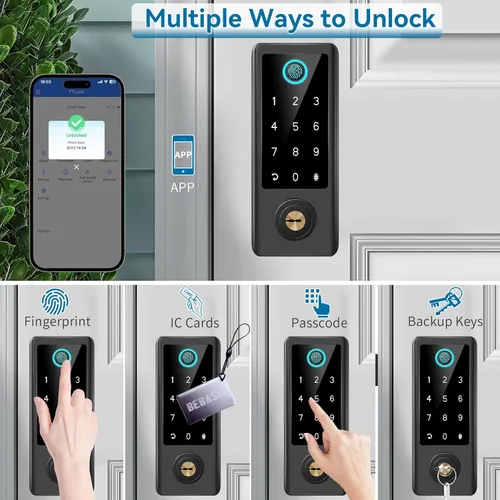 Miniatura 3 de BEBASIA Cerradura de Puerta Inteligente con Huella Digital con Juego de Manijas, Control Total por App, Teclado Táctil Digital Electrónico, Negro