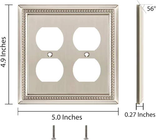Miniatura 3 de Henne Bery Sunken Pearls - Placa de pared decorativa resistente para interruptor, cubierta para tomacorrientes (doble dúplex, níquel satinado)