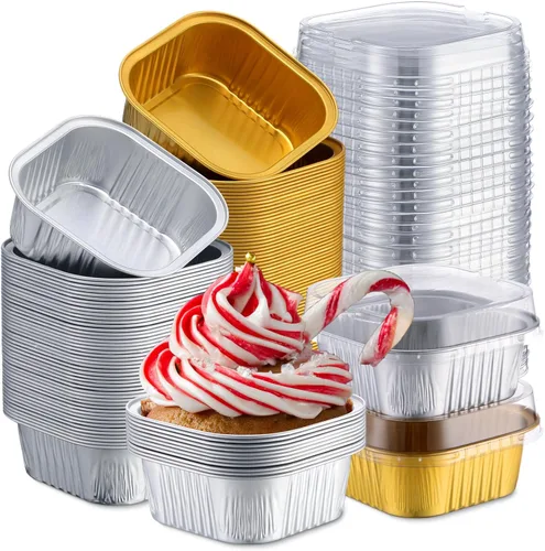 Miniatura 22 de Aoriher 150 piezas de moldes mini para pasteles de 10 onzas con tapas, tazas de horneado de papel de aluminio cuadradas desechables de 4" x 4